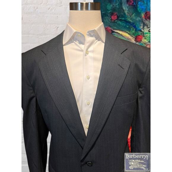 Vintage Burberry 44L 40x31 Gray 2 Piece Suit with Red Suspenders Quality - Picture 3 of 16